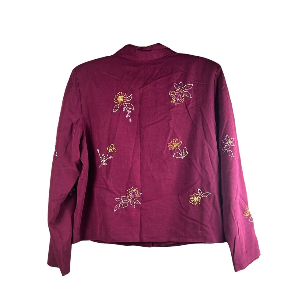 Vintage 90s Embroidered Rayon Blazer Top Burgundy Petite Medium Romance Boho - Picture 3 of 4